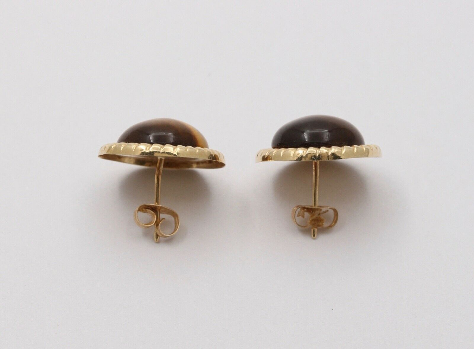 Vintage Tiger's Eye 14K Yellow Gold Earrings