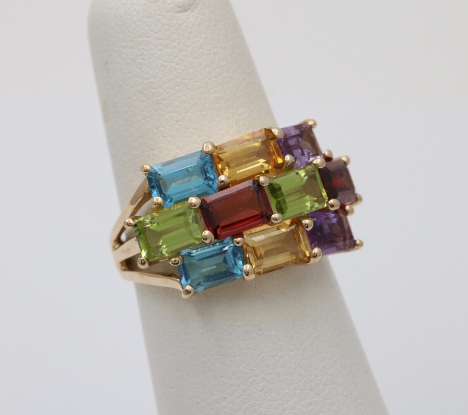 Vintage 10K Yellow Gold Multicolor Gemstone Harem Ring , Ring Band.