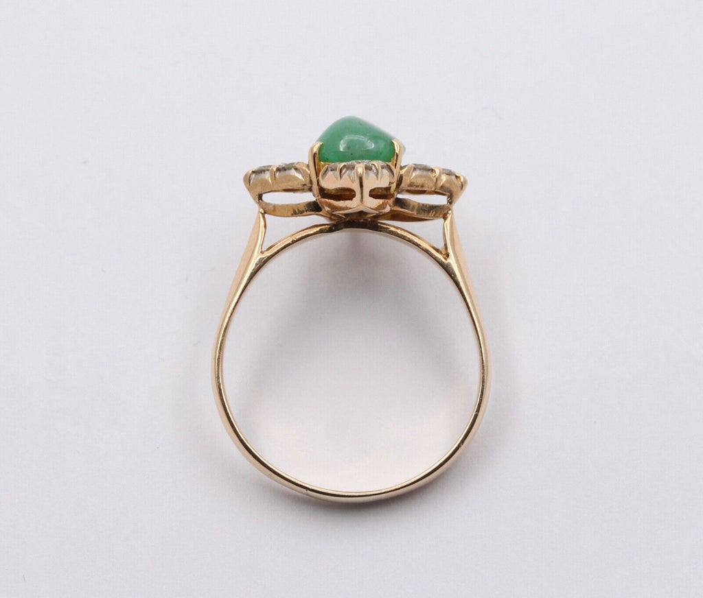 Vintage Jade Diamonds Star 18K Yellow Gold Ring