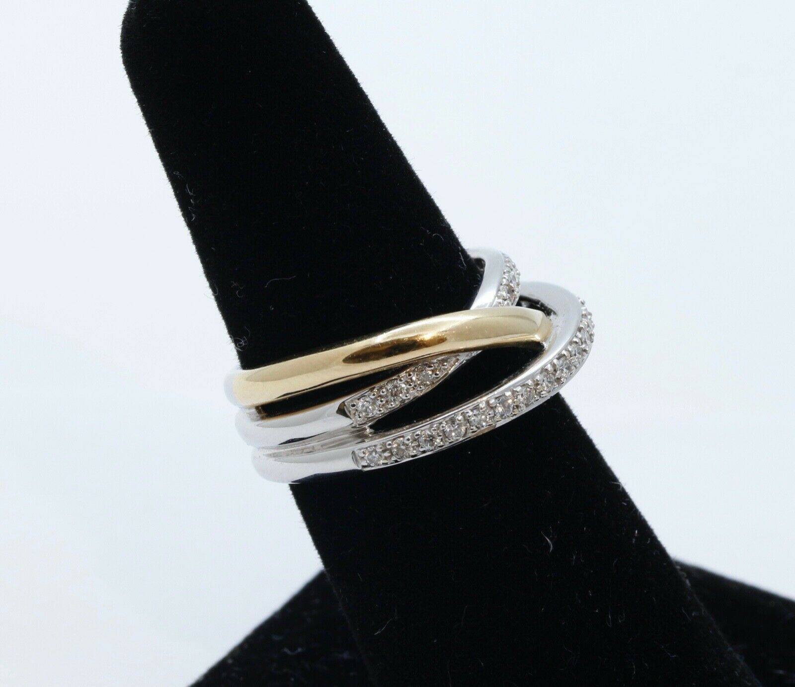 Vintage Diamonds 14K White Yellow Gold Trinity Ring