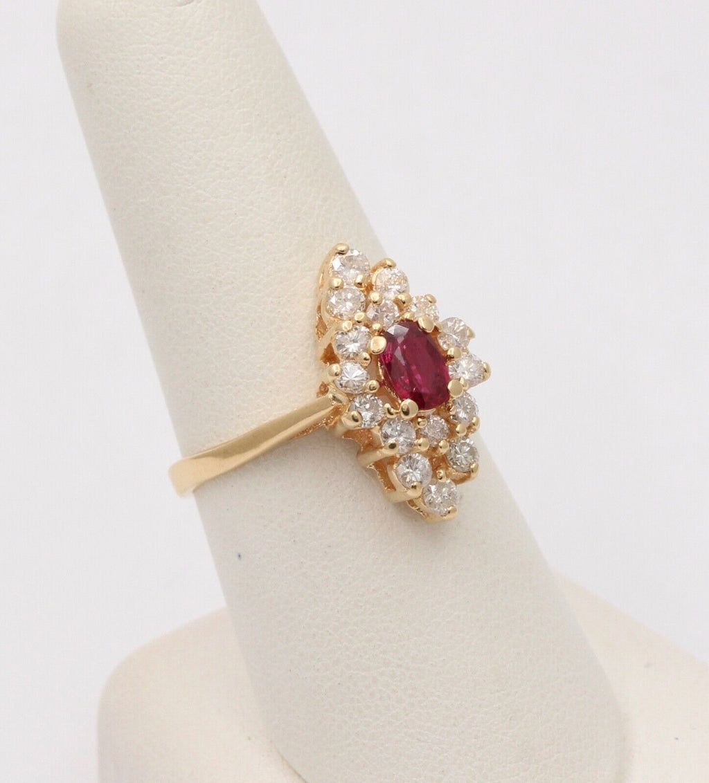 Vintage Diamond and Ruby Navette Ring, Statement Ring