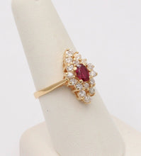 Load image into Gallery viewer, Vintage Diamond and Ruby Navette Ring, Statement Ring
