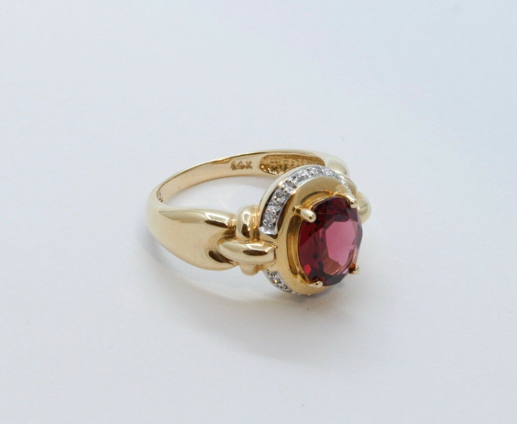 Vintage Tourmaline Diamonds 14K Yellow White Gold Cocktail Ring
