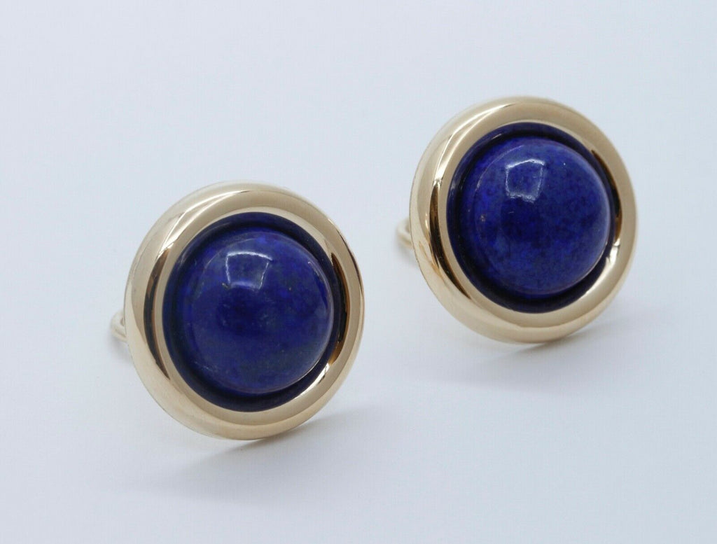 Vintage Lapis Lazuli 14K Yellow Gold French Clip Earrings