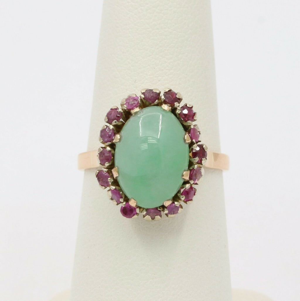 Vintage 14K Yellow Gold Jade Ruby Ring