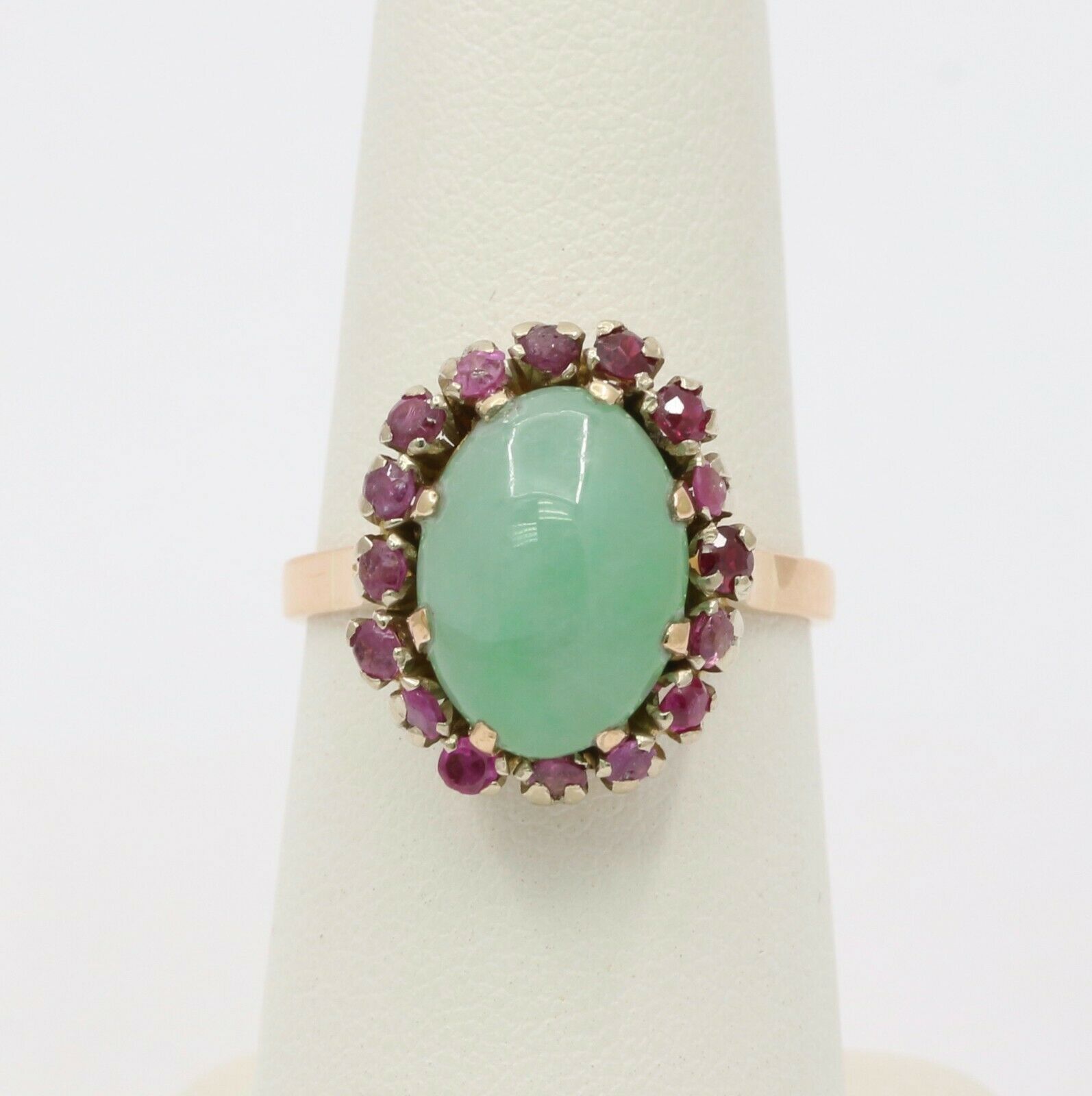 Vintage 14K Yellow Gold Jade Ruby Ring