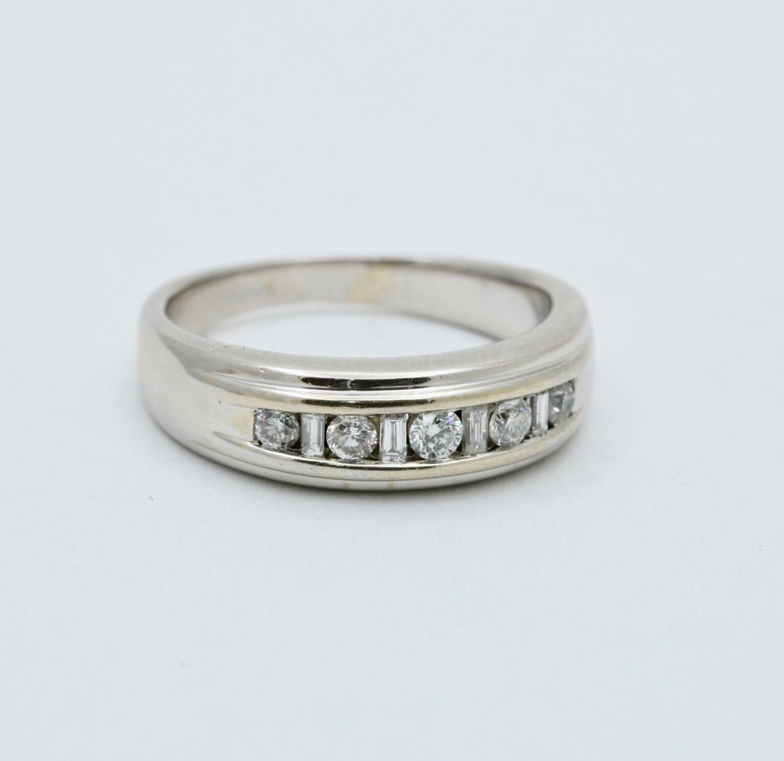 Vintage Round Baguette Cut Diamond 14K White Gold Ring
