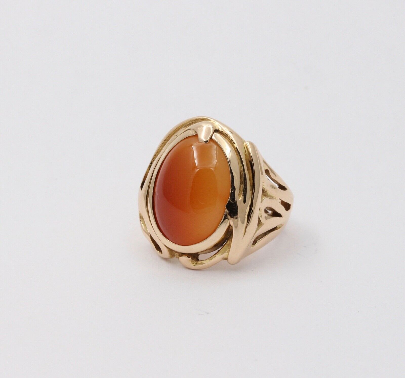 Art Nouveau Agate 14K Yellow Gold Ring