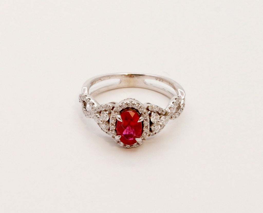 Elegant Crossover Ruby Diamonds Engagement Ring