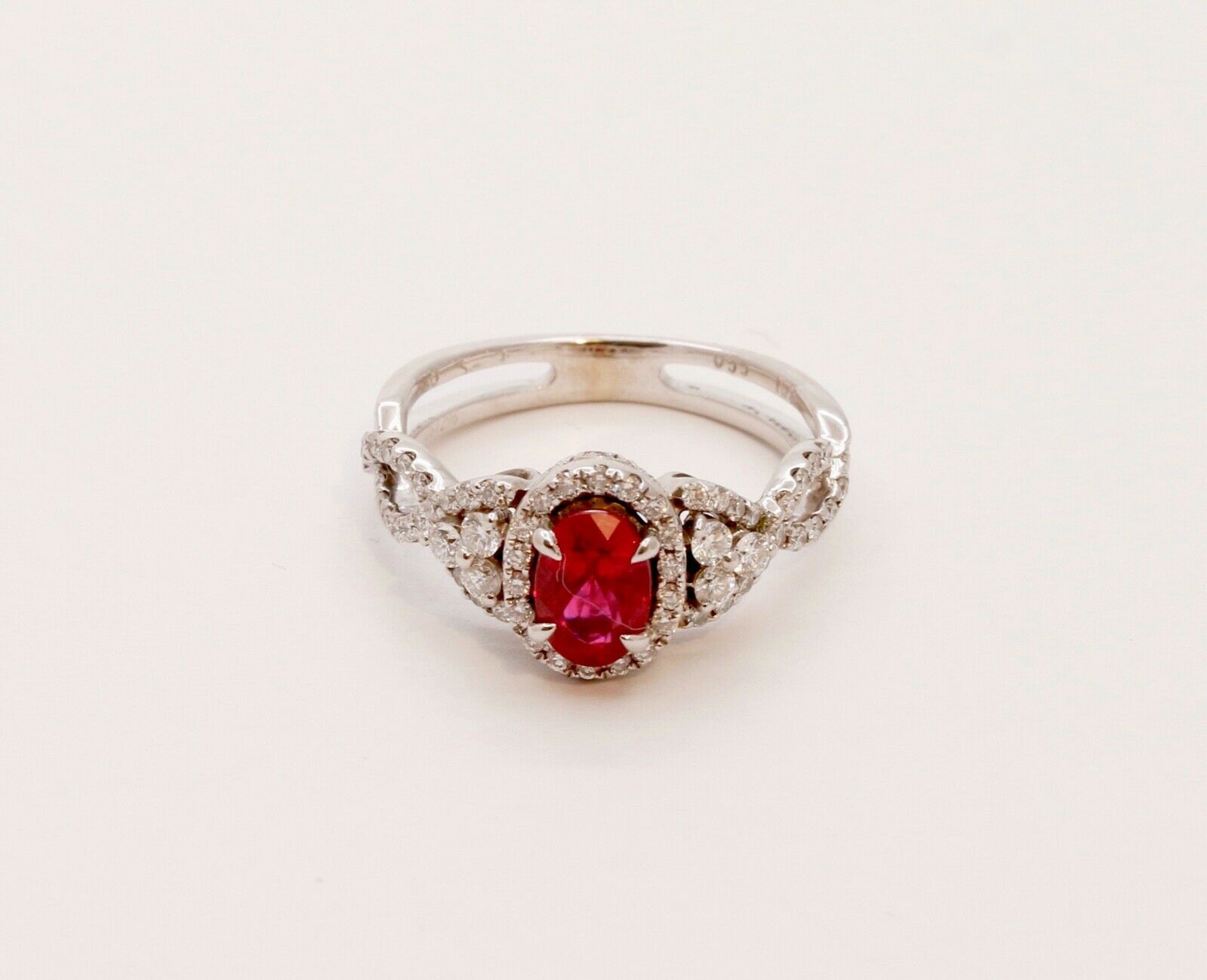 Elegant Crossover Ruby Diamonds Engagement Ring