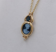 Load image into Gallery viewer, Vintage 14K Yellow Gold Black Cameo &amp; Sapphire Pendant
