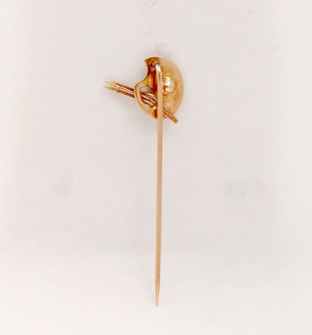 Vintage Paint Palette Blue Sapphire 14K Yellow Gold Stick Pin