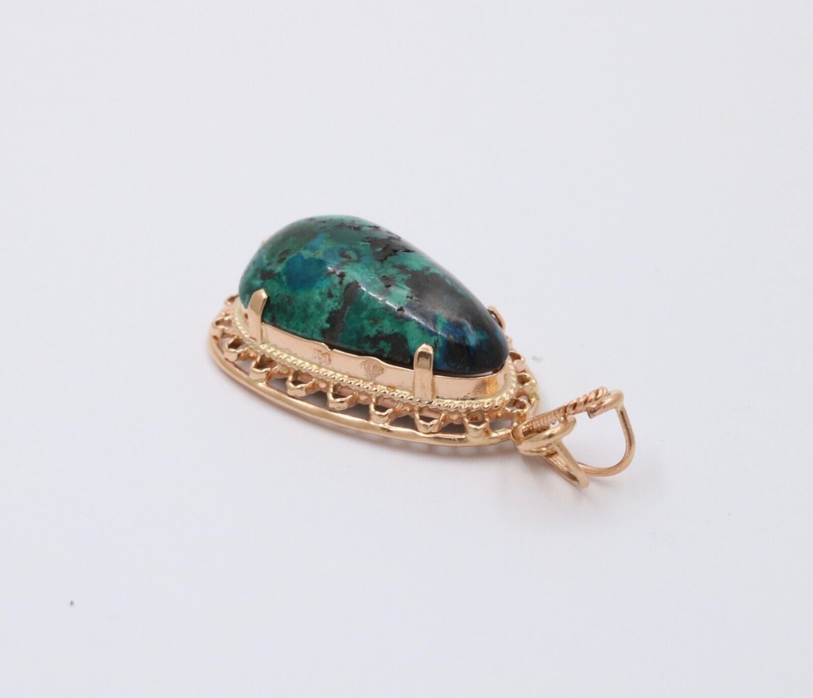 Vintage Chrysocolla 14K Yellow Gold Pendant