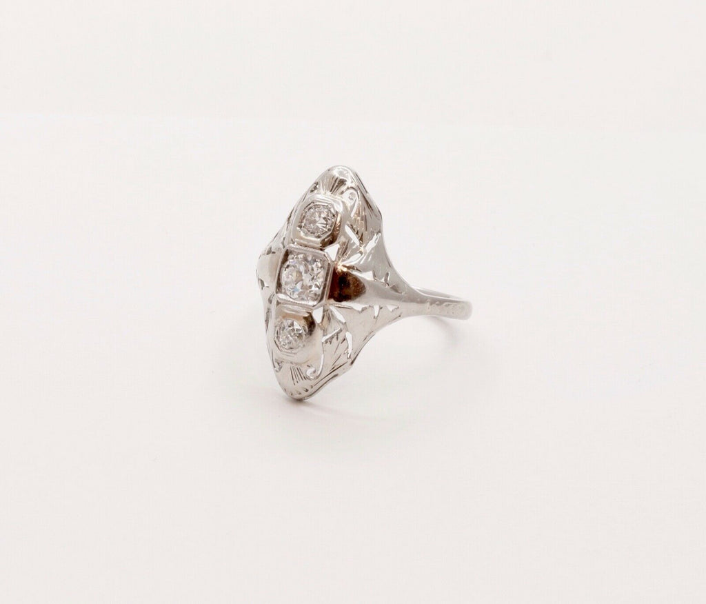 Art Deco Three Diamond 18K White Gold Ring