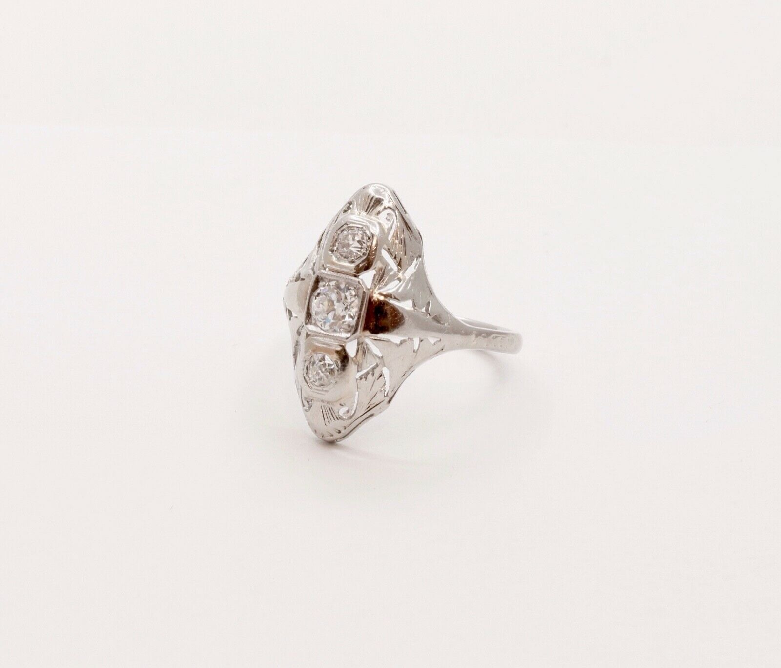 Art Deco Three Diamond 18K White Gold Ring