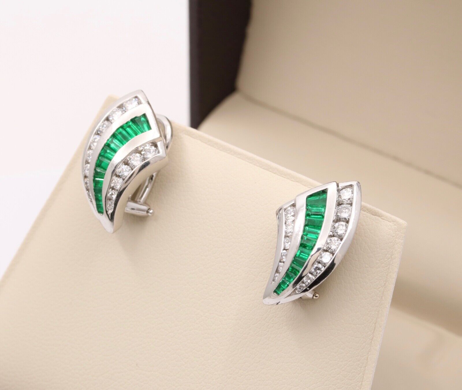 Charles Krypell Platinum Diamond And Emerald Earrings