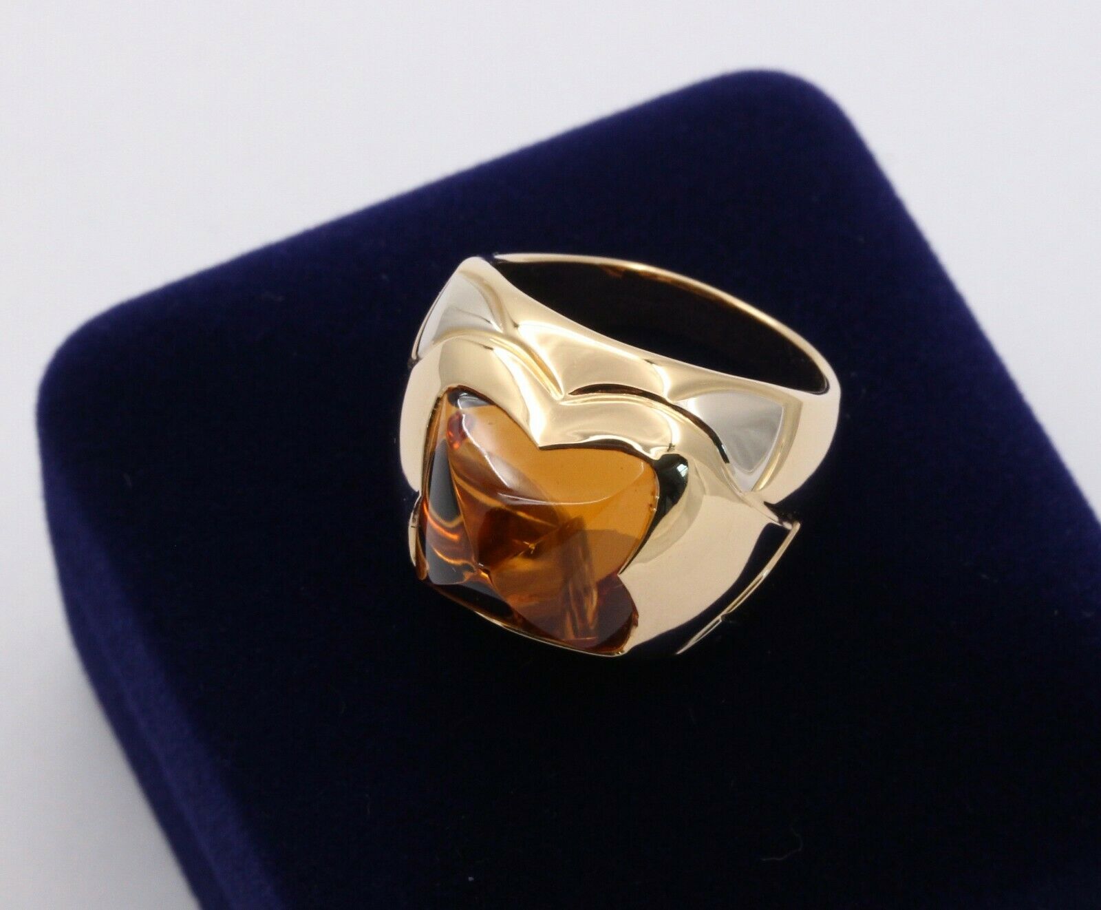 Vintage BVLGARI Gold 18k Yellow Gold Pyramid Citrine Ring