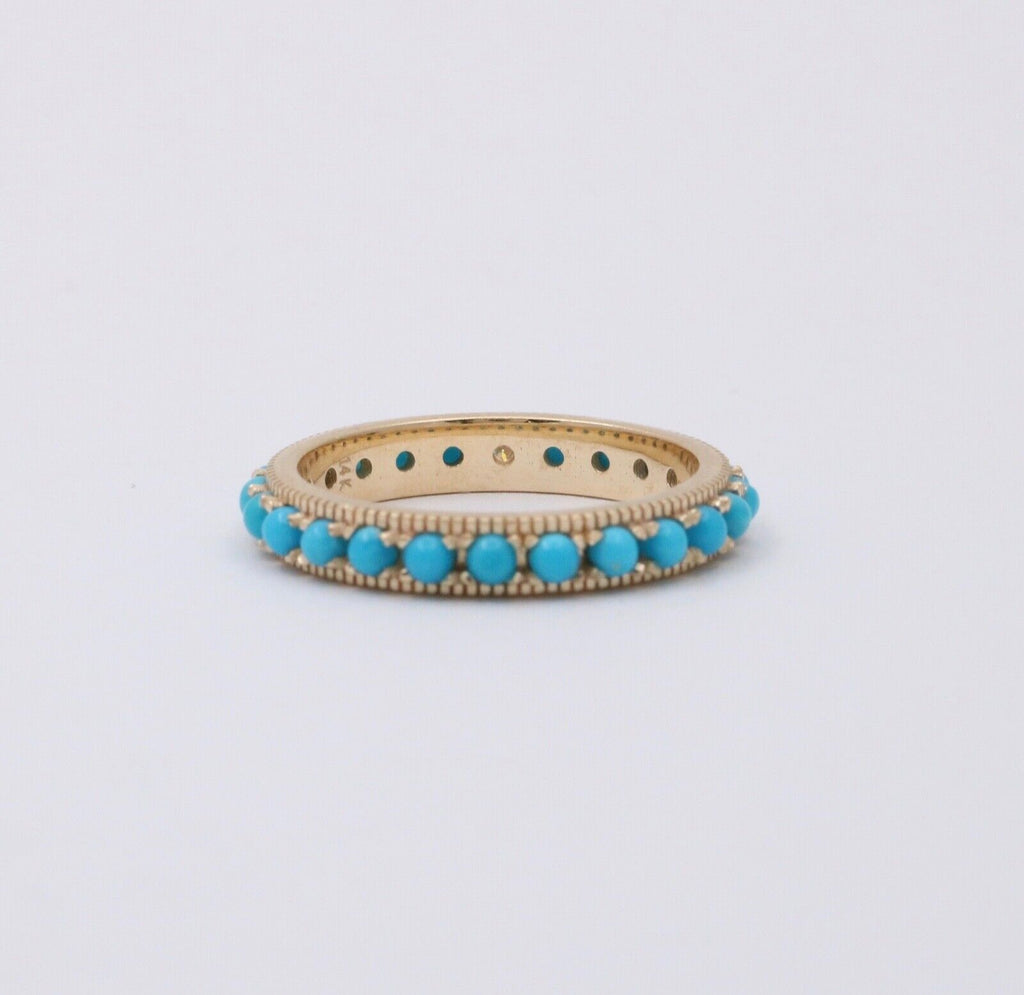 Vintage 14K Yellow Gold Turquoise & Diamond Eternity Band, Stacking Ring