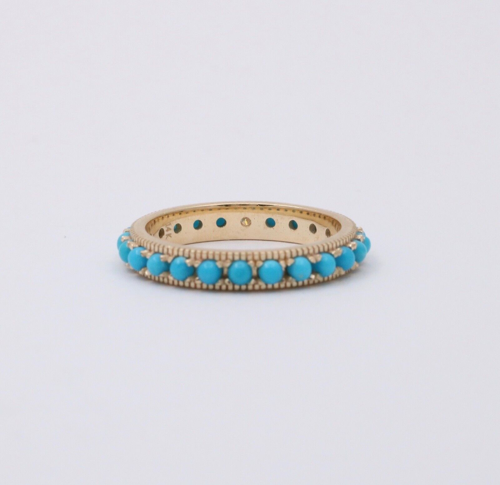 Vintage 14K Yellow Gold Turquoise & Diamond Eternity Band, Stacking Ring