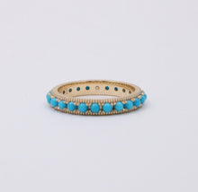 Load image into Gallery viewer, Vintage 14K Yellow Gold Turquoise &amp; Diamond Eternity Band, Stacking Ring
