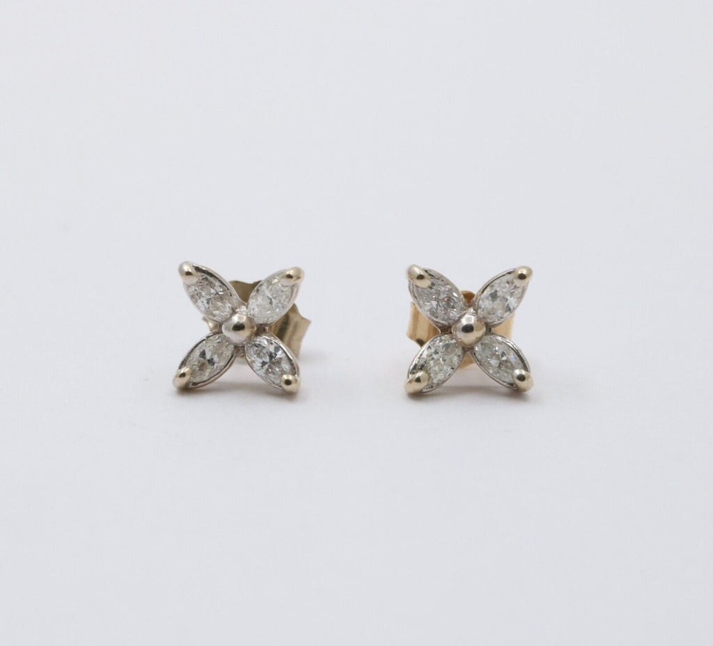 Vintage 10K Gold Diamond X Flower Studs Earrings