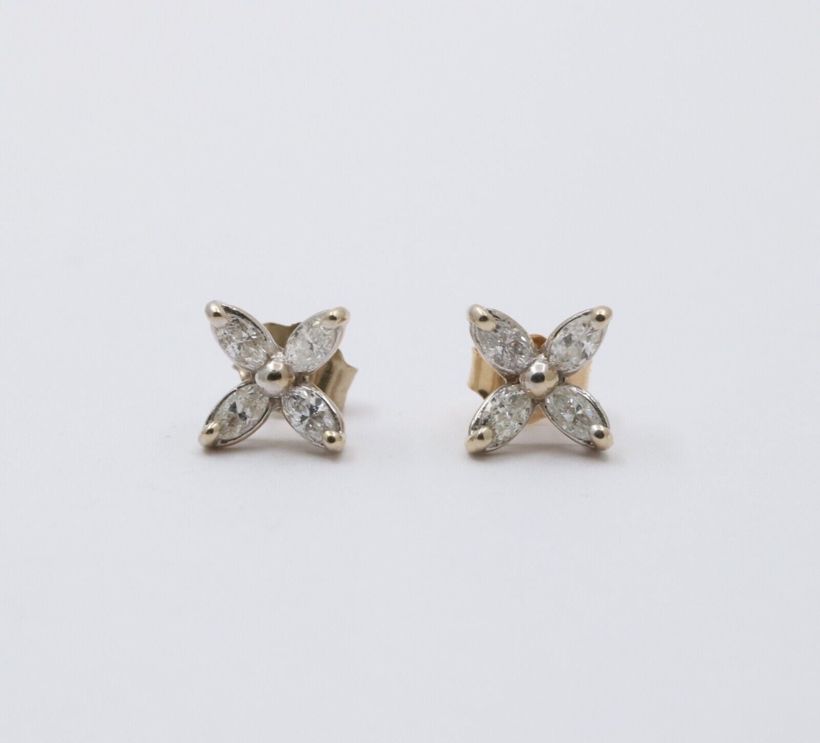 Vintage 10K Gold Diamond X Flower Studs Earrings
