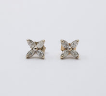 Load image into Gallery viewer, Vintage 10K Gold Diamond X Flower Studs Earrings
