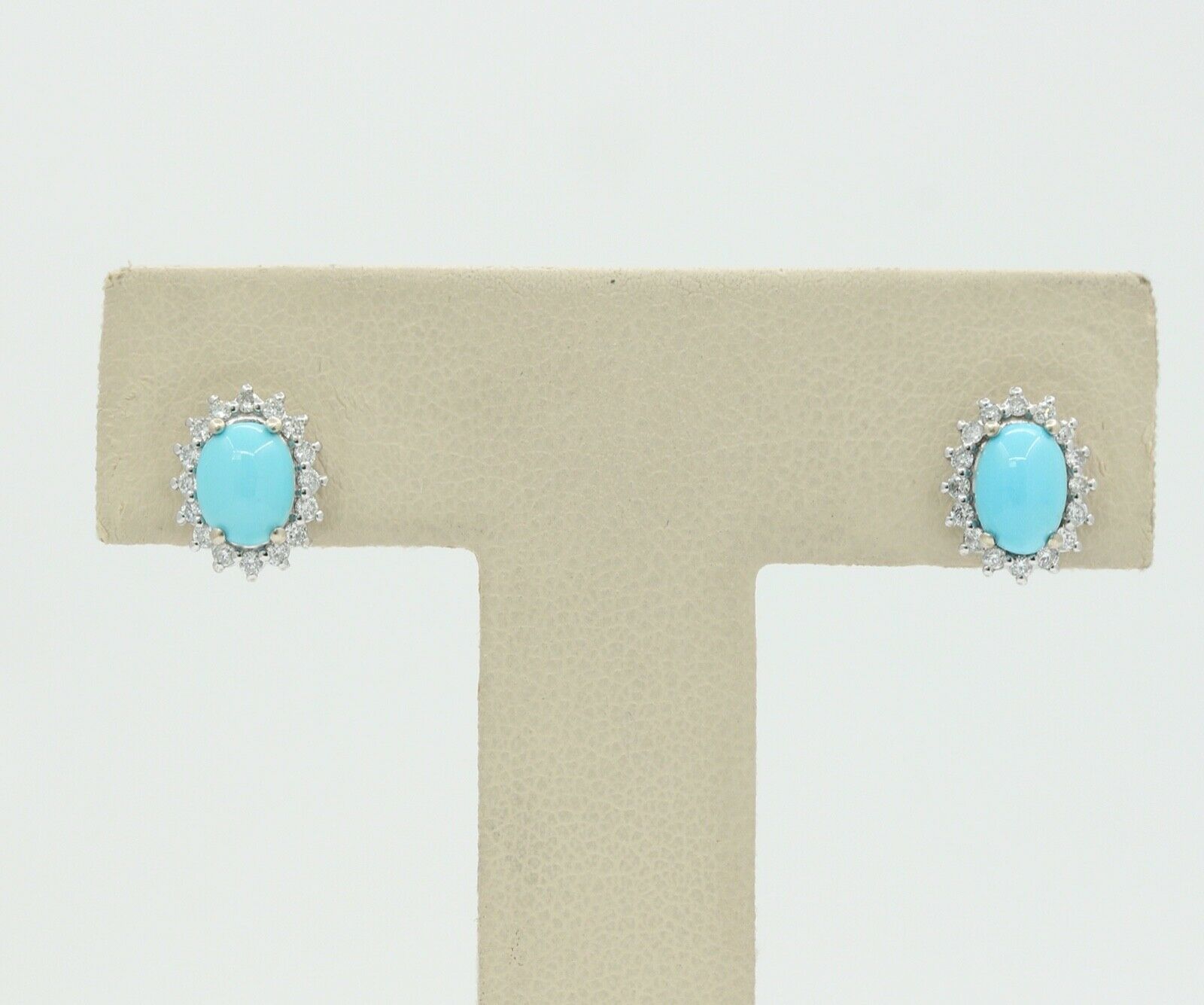 Ladies 14K White Gold Turquoise Diamonds Earrings
