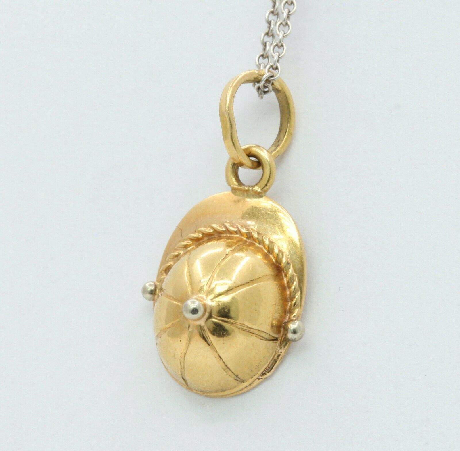 Vintage Equestrian Horse Riding Helmet 18K Yellow White Gold Pendant Charm
