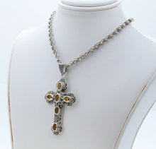 Load image into Gallery viewer, Navajo Citrine Marcasite Sterling Silver Cross Pendant
