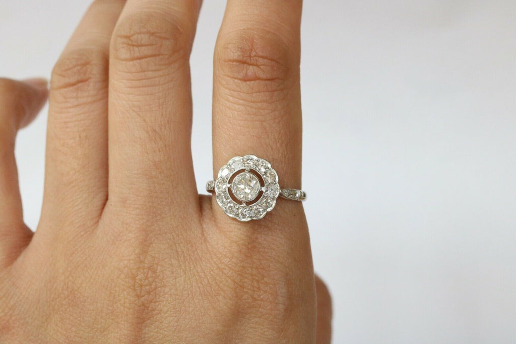 Brilliant French Art Deco Floral Ring Diamonds Platinum Ring