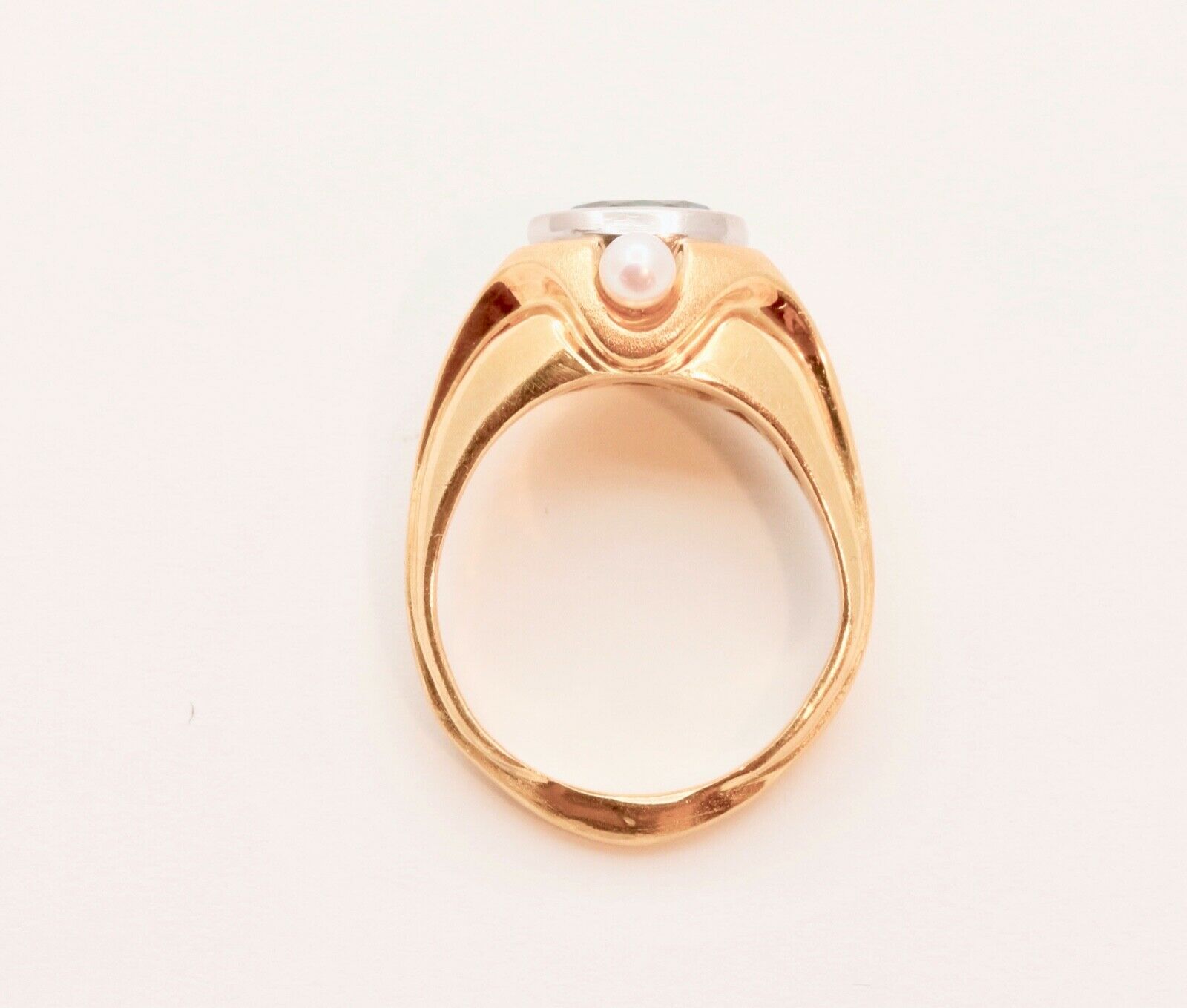 Unisex Mens Ladies Blue Zircon Diamonds Pearls Platinum 18K Yellow Gold Ring