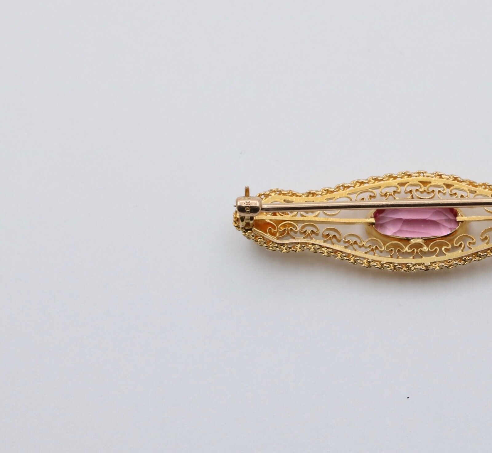 Vintage Pink Tourmaline 10K Yellow Gold Brooch Pin