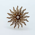 Victorian Shreve and Co Starburst 14K Yellow Gold Diamond Seed Pearls Brooch Pin