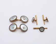 Load image into Gallery viewer, Vintage 14K Gold Mother Of Pearl &amp; Pearl Cufflinks And Dress Studs Set
