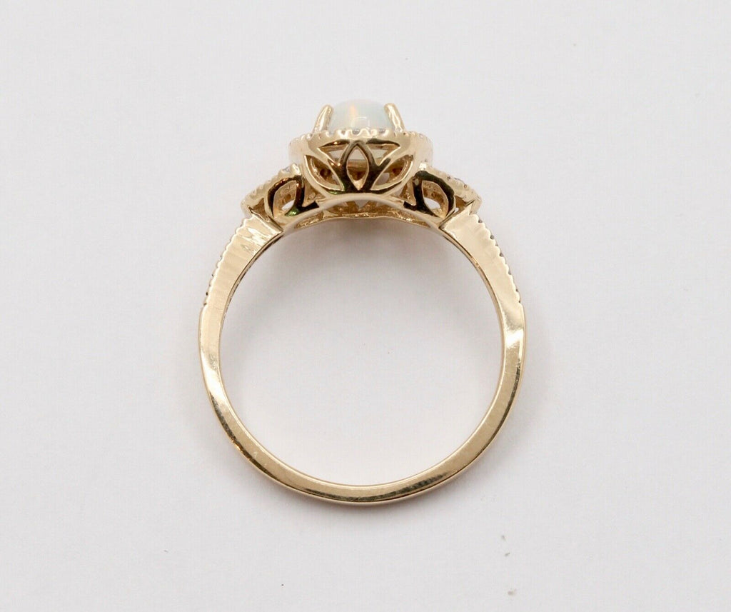 Vintage Australian Opal and Diamond Halo 14K Yellow Gold Ring, Engagement Ring