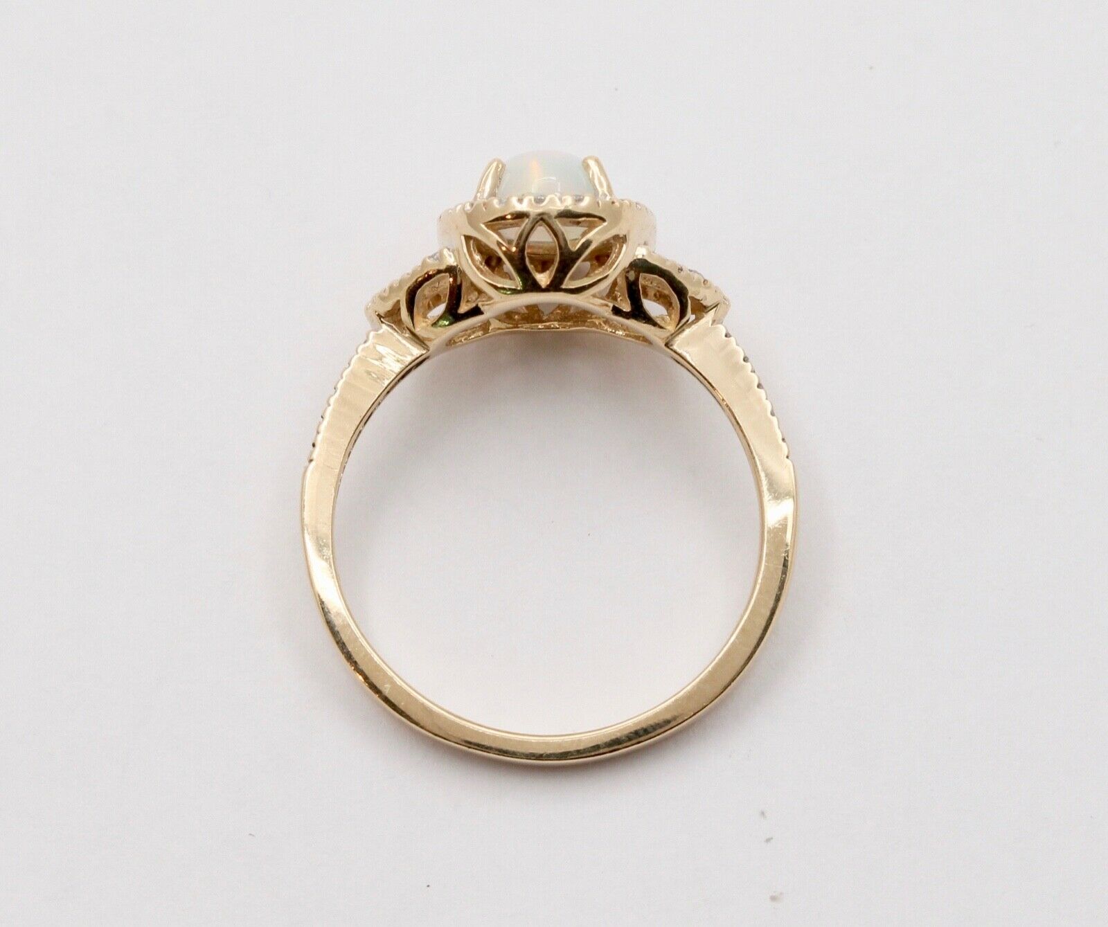 Vintage Australian Opal and Diamond Halo 14K Yellow Gold Ring, Engagement Ring