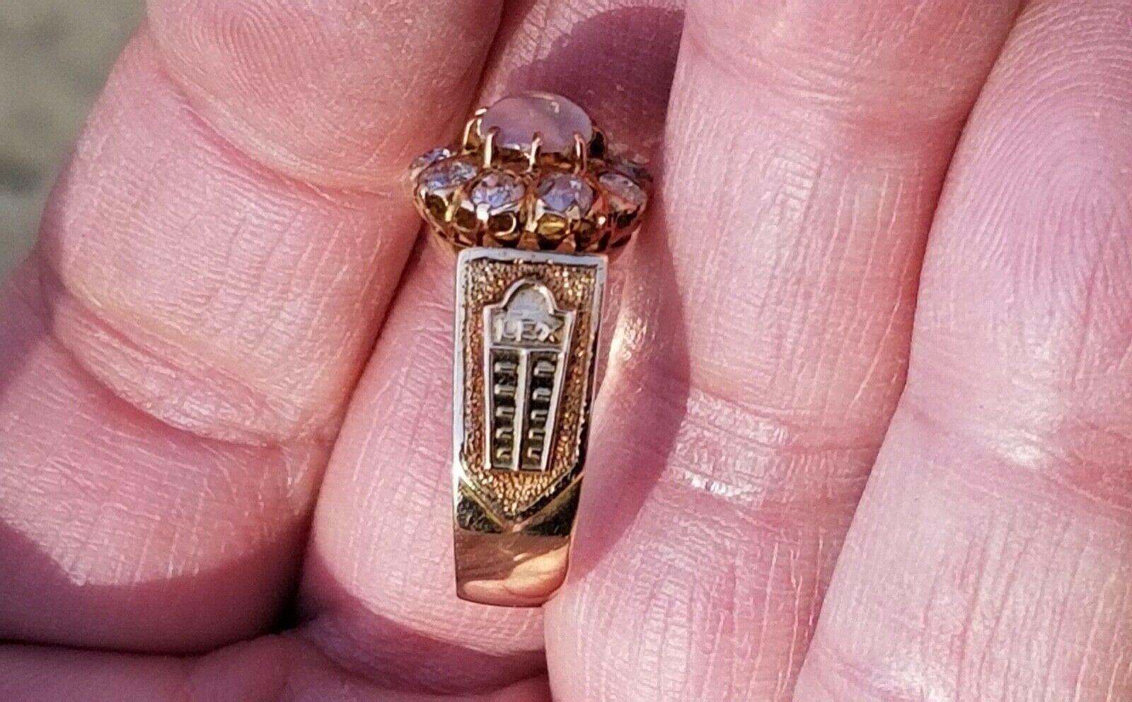 Important Historical Georgian Old Mine Diamonds Moonstone 18K Rose Gold Ring
