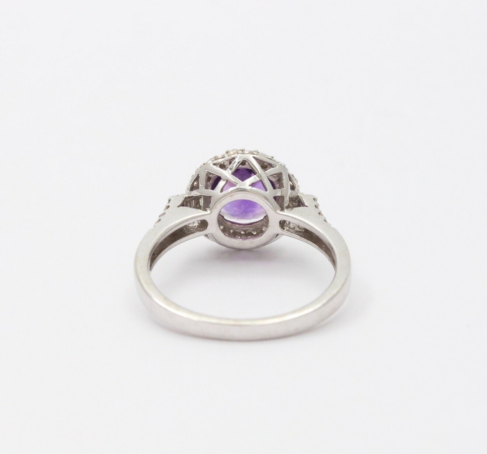 Vintage 14K White Gold Round Amethyst Diamond Halo Ring, Engagement Ring