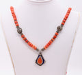 Antique European Coral Enamel 800 Silver Necklace