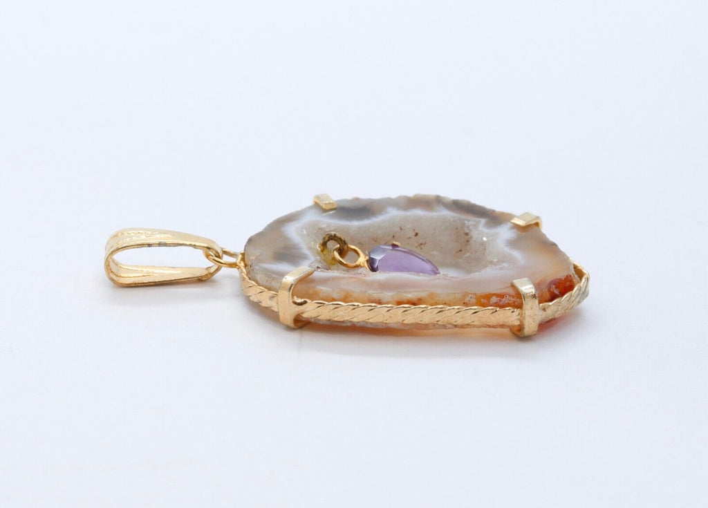 Vintage Agate Geode Crystal & Amethyst February Birthstone Pendant