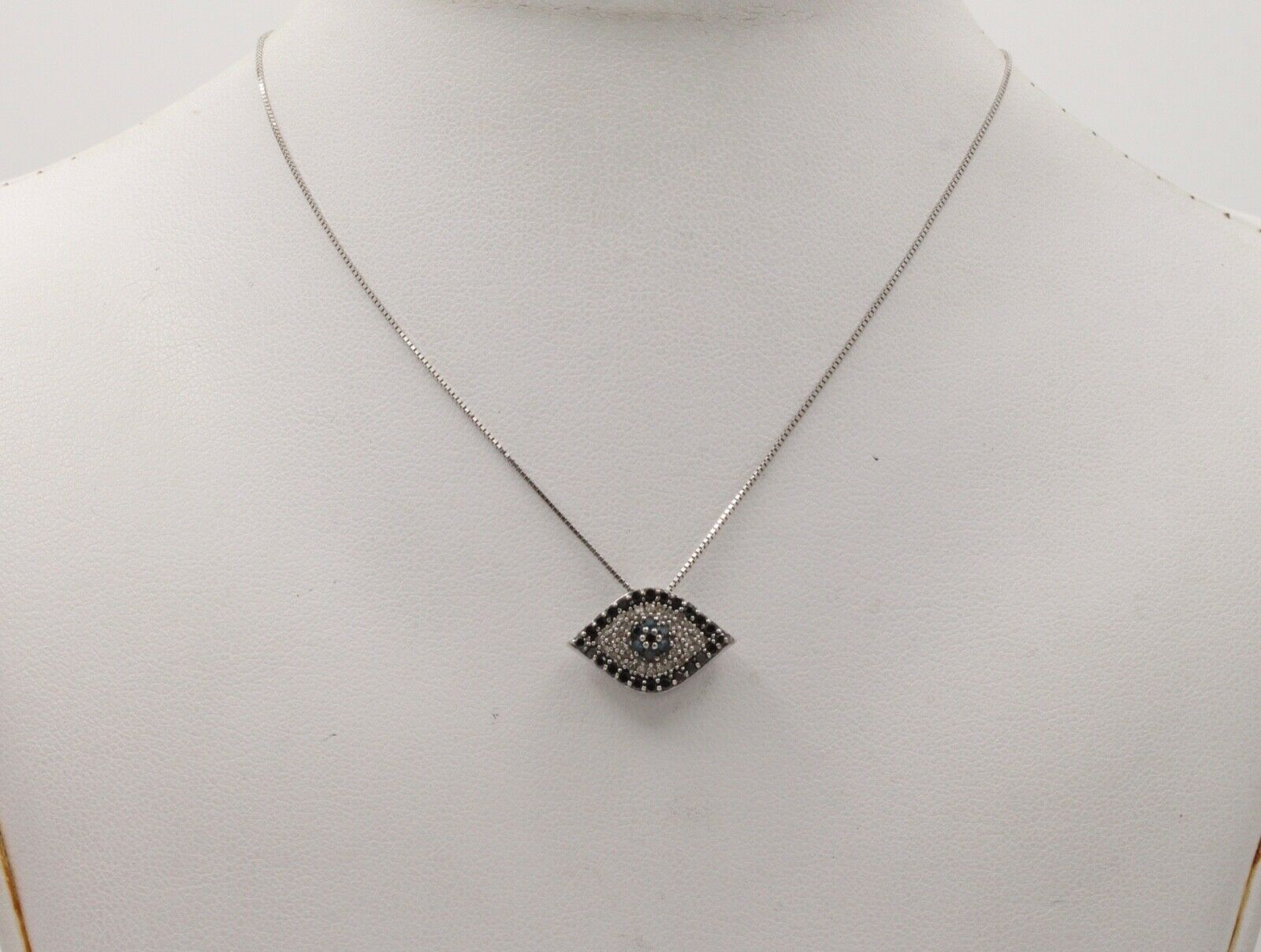 Beautiful Evil Eye Apotropaic Diamonds Sapphires 14K White Gold Pendant & Chain