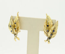 Load image into Gallery viewer, Vintage 18K Yellow Gold Sapphire Leaf Earrings
