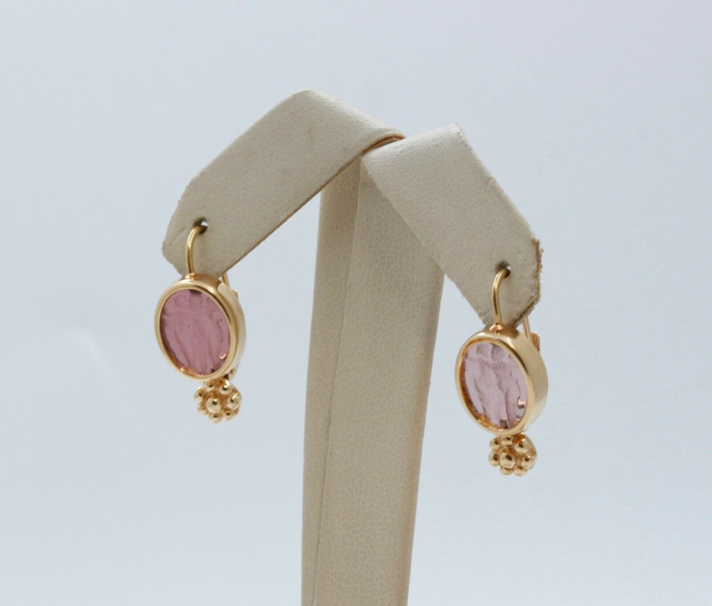 Italian Vintage Cherub Angels Art Glass 14K Yellow Gold Earrings