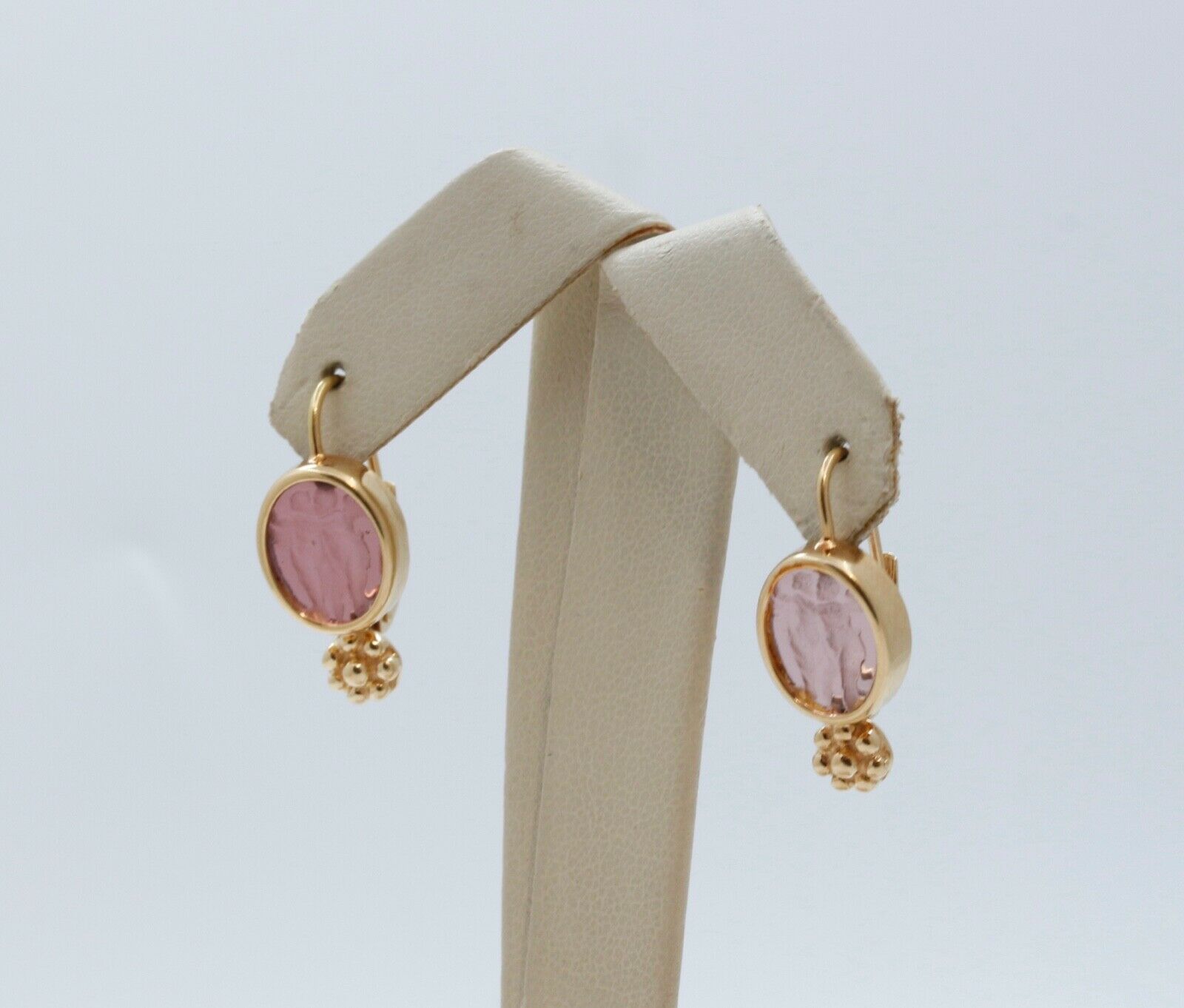 Italian Vintage Cherub Angels Art Glass 14K Yellow Gold Earrings