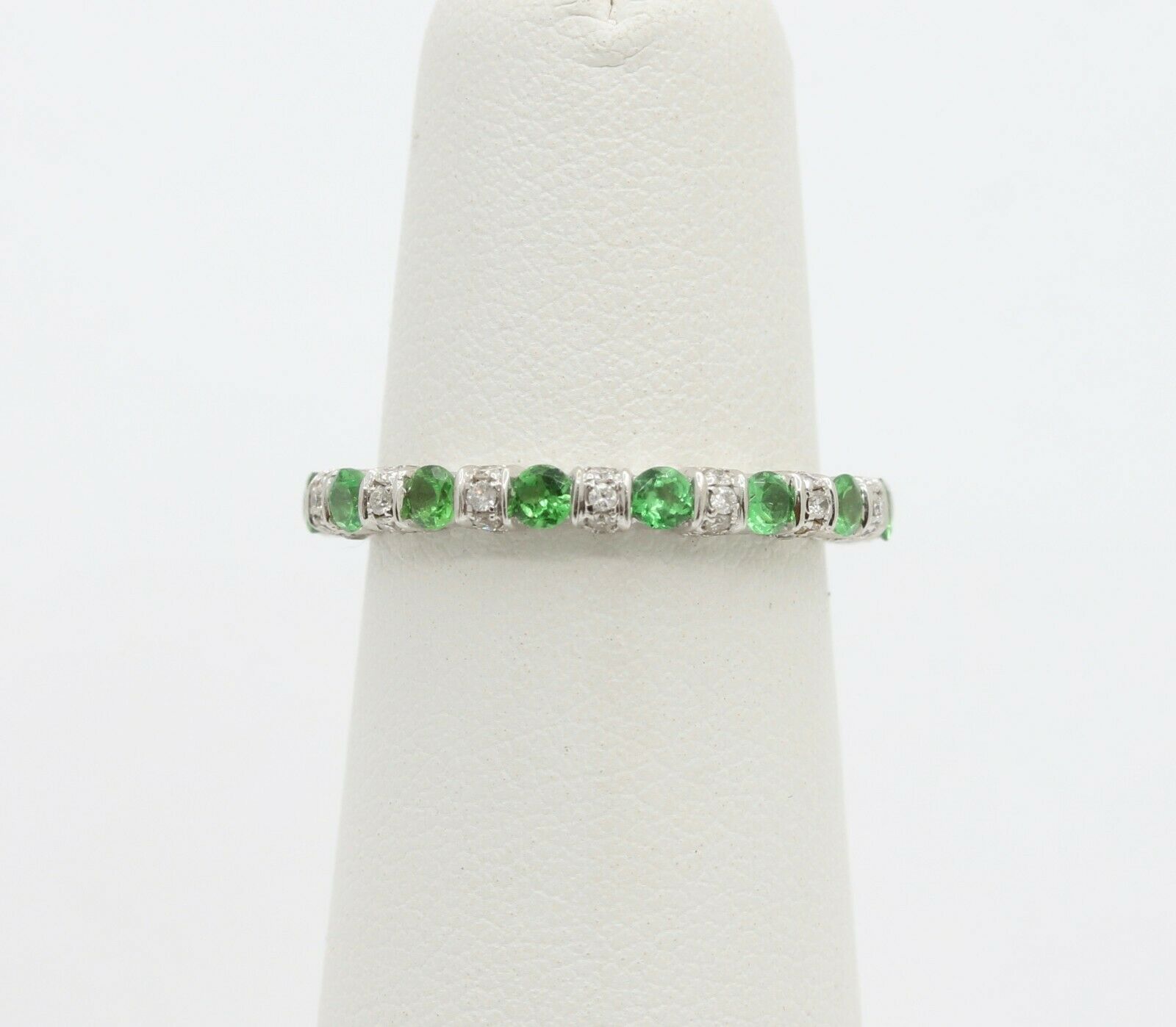 Green Garnet Diamond Eternity Stackable Band