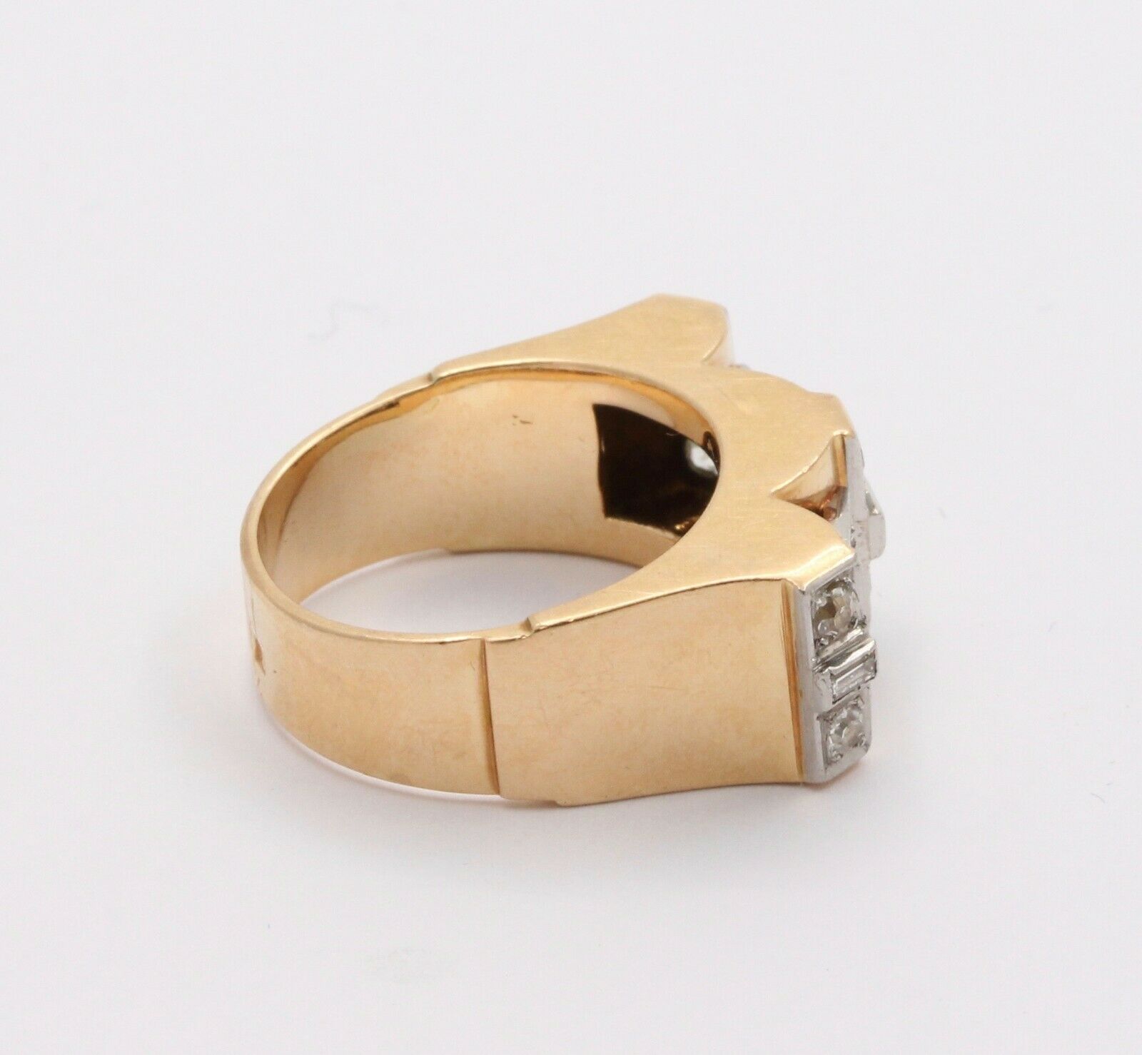 Retro 18K Yellow Gold Boxy Diamond Statement Ring