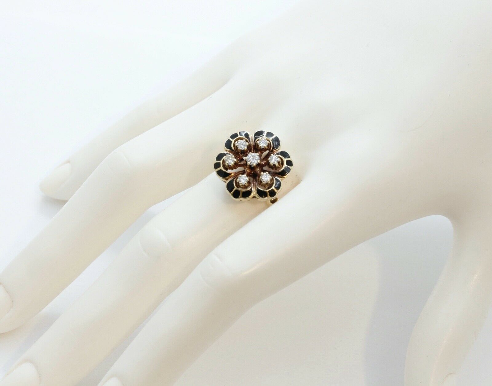 Victorian Diamonds 14K Yellow Gold Black Enamel Ring