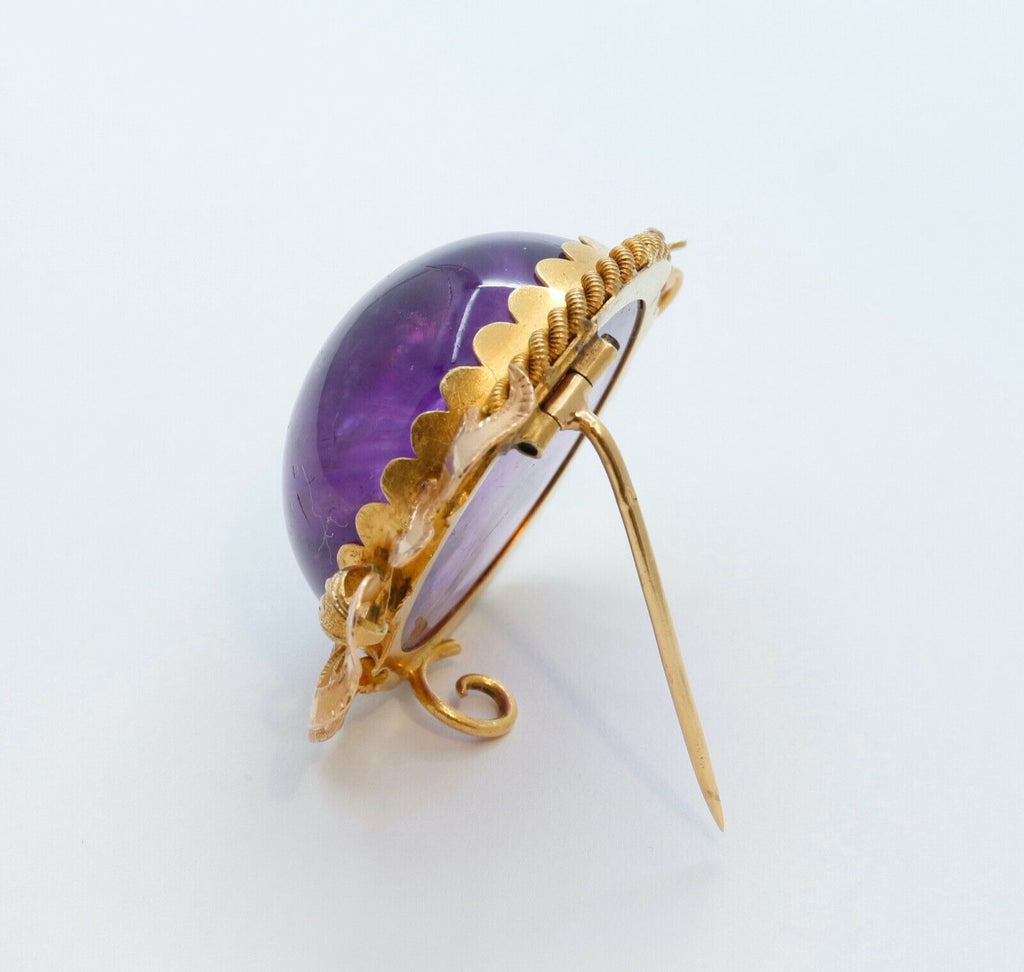 Victorian Purple Obsidian Stone 18K Yellow Gold Brooch Pin