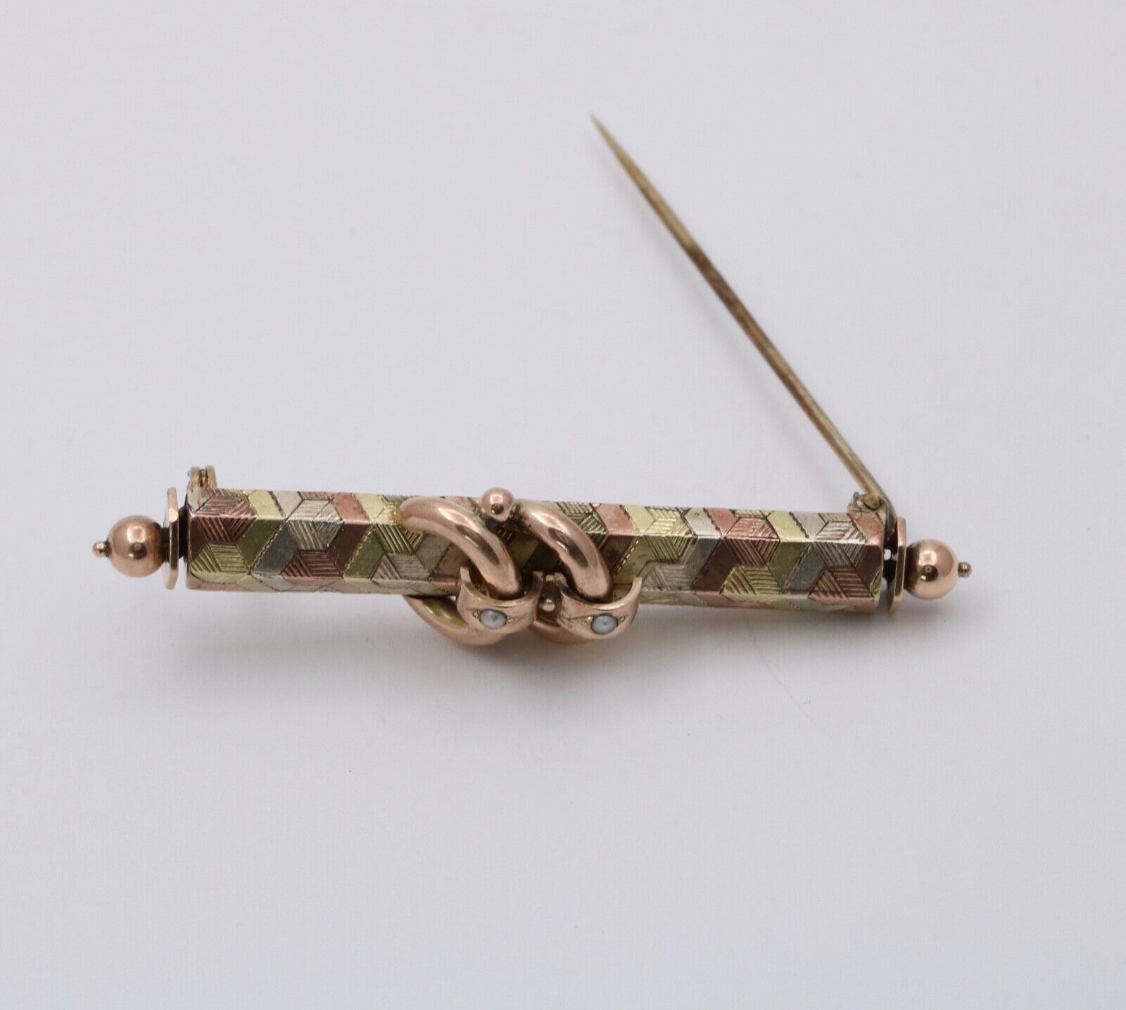 Antique Victorian Tri- Color 10K Gold Pearl Bar Pin, Antique Brooch